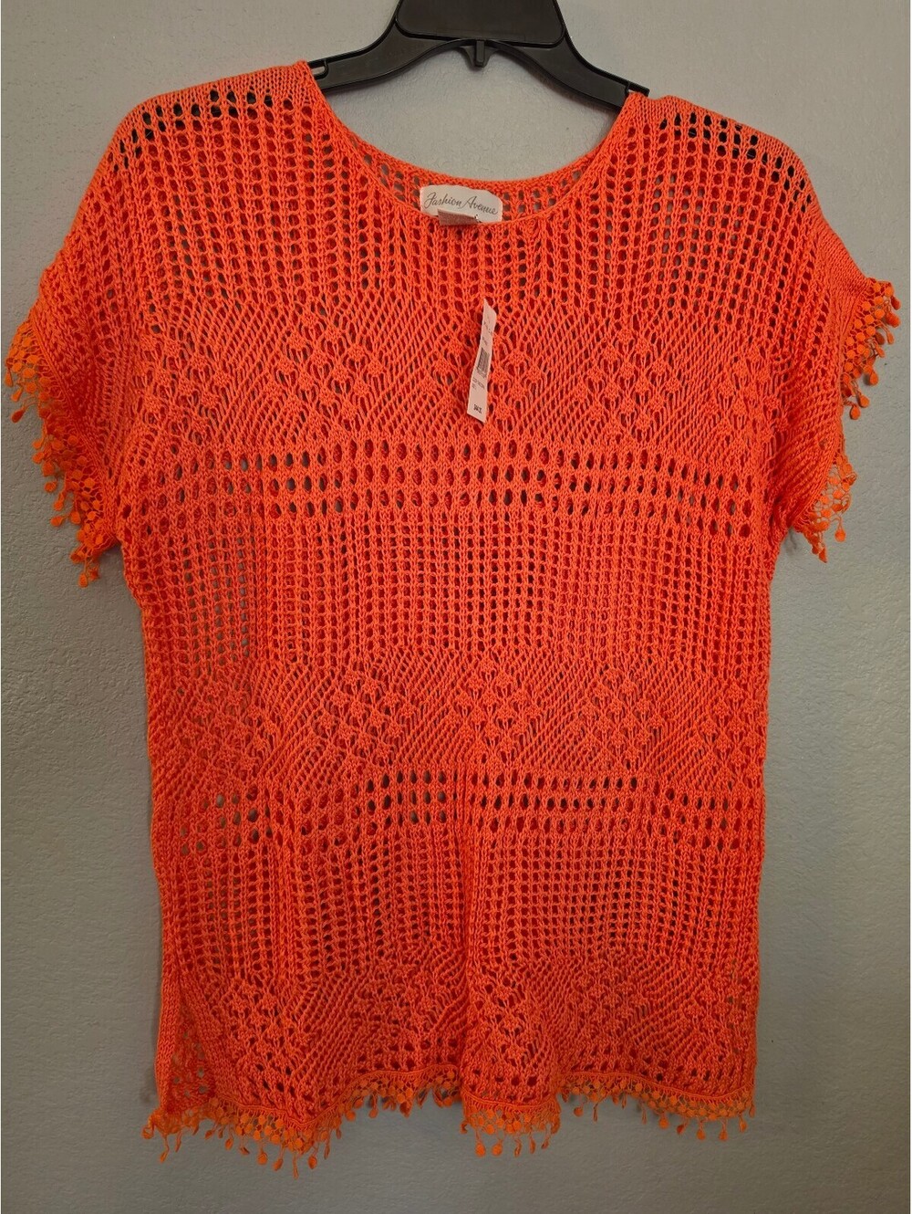 Fashion Avenue Tang Coral Crochet Knit Top Size L